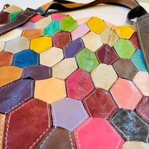 AMERILEATHER "PINK RAINBOX MIYA" PATCHWORK LEATHER LARGE TOTE